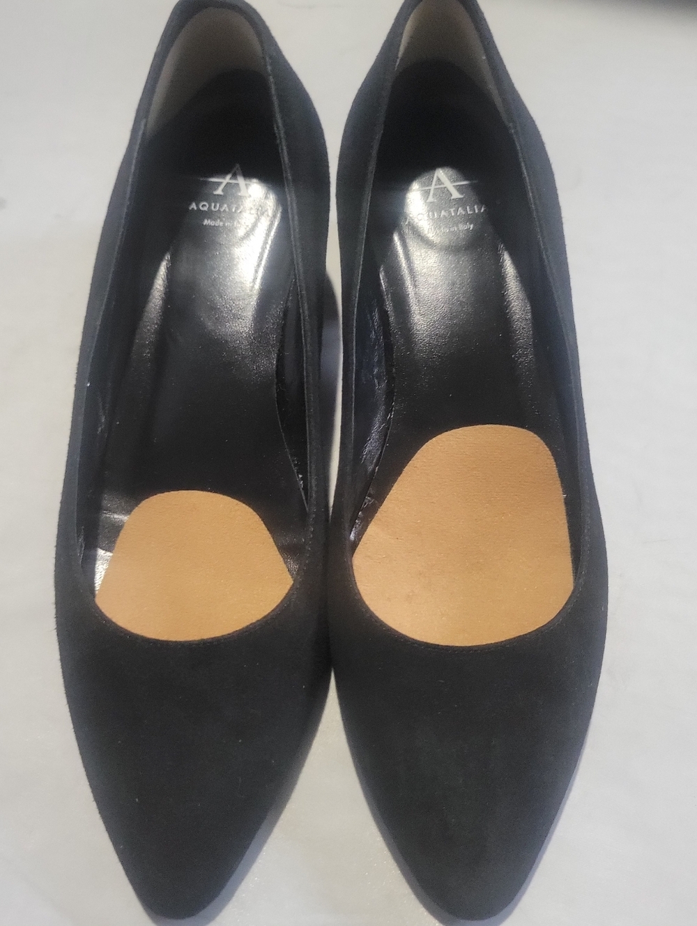 Aquatalia Women's Black Suede Low Heeled Pumps  Square Heel Size 7 Made In Italy - Picture 2 of 6